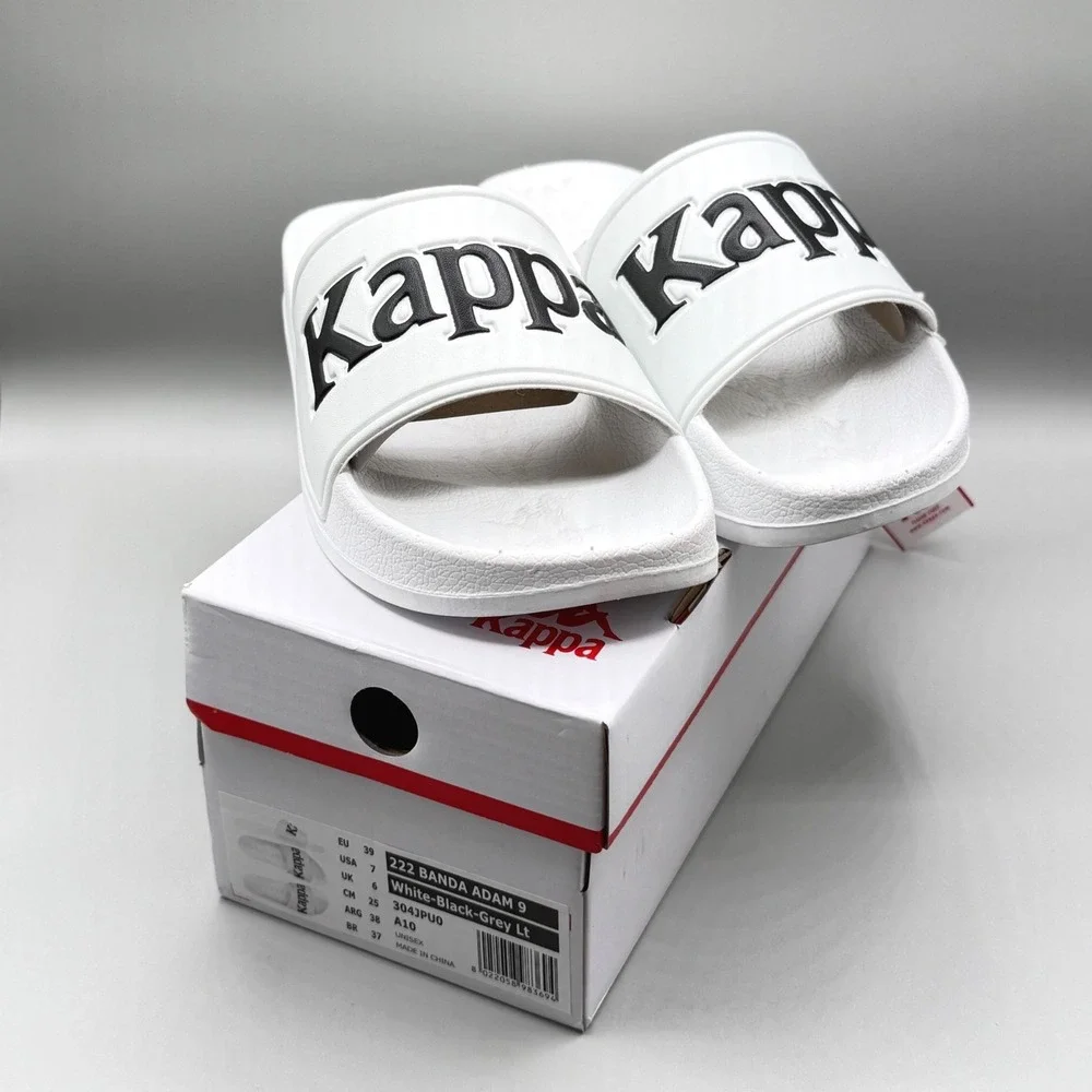 Kappa 222 Banda Adam 9 White-Black-Grey Lt Slide Sandals Unisex EU 39 US 7-NIB